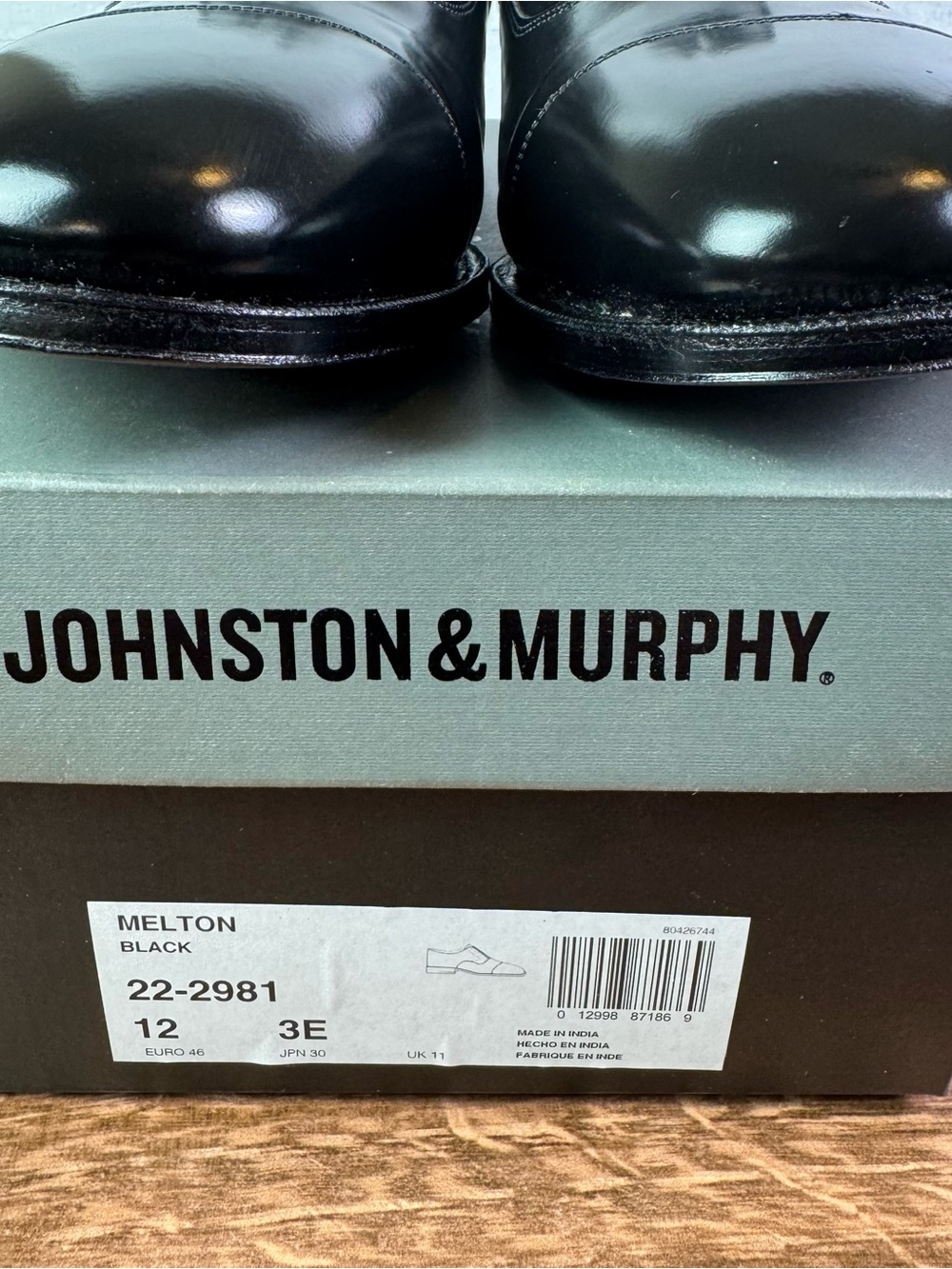 Johnston & Murphy Melton Black Oxford Cap Toe 12 3E NIB NEW with Box - Picture 8 of 10